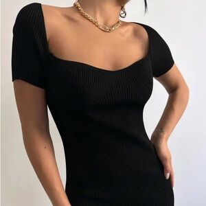 M. Frederic Olivaceous Stretch Rib Short Dress in Black